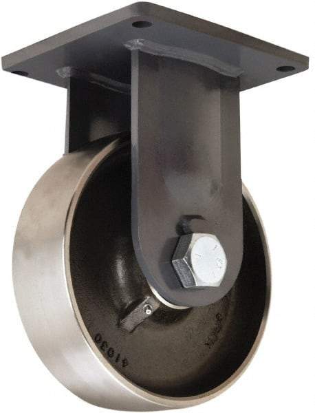 Hamilton - 10" Diam x 3" Wide x 13" OAH Top Plate Mount Rigid Caster - Forged Steel, 6,500 Lb Capacity, Tapered Roller Bearing, 8-1/2 x 8-1/2" Plate - USA Tool & Supply