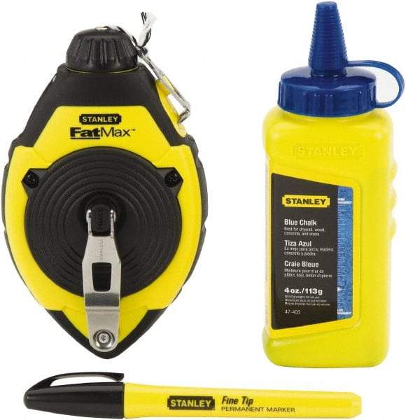 Stanley - 100' Long Reel & Chalk Set - Blue, Includes 4 oz Blue Chalk & Fine Tip Marker - USA Tool & Supply