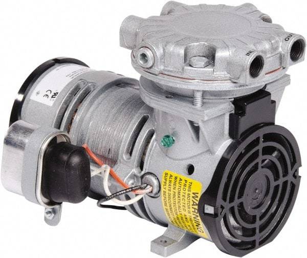 Gast - 1/6 hp, 0.8 CFM, 100 Max psi Piston Vacuum & Compressor Pump - 26 Hg/In, 110/115-1 Volt, 7.98" Long x 5.71" Wide x 5.97" High - USA Tool & Supply