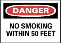 NMC - "Danger - No Smoking Within 50 Feet", 20" Long x 28" Wide, Rigid Plastic Safety Sign - Rectangle, 0.05" Thick, Use for Accident Prevention - USA Tool & Supply