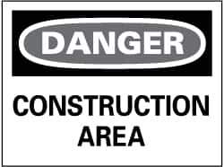 NMC - "Danger - Construction Area", 14" Long x 20" Wide, Pressure-Sensitive Vinyl Safety Sign - Rectangle, 0.004" Thick, Use for Security & Admittance - USA Tool & Supply
