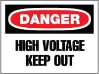 NMC - "Danger - High Voltage - Keep Out", 14" Long x 20" Wide, Pressure-Sensitive Vinyl Safety Sign - Rectangle, 0.004" Thick, Use for Accident Prevention - USA Tool & Supply