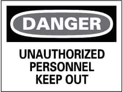 NMC - "Danger - Unauthorized Personnel - Keep Out", 14" Long x 20" Wide, Aluminum Safety Sign - Rectangle, 0.04" Thick, Use for Security & Admittance - USA Tool & Supply