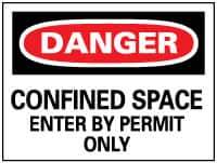 NMC - "Danger - Confined Space - Enter by Permit Only", 14" Long x 20" Wide, Pressure-Sensitive Vinyl Safety Sign - Rectangle, 0.004" Thick, Use for Accident Prevention - USA Tool & Supply