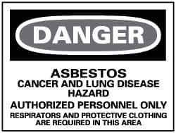 NMC - "Danger - Asbestos Cancer and Lung Disease Hazard - Authorized Personnel Only", 20" Long x 28" Wide, Aluminum Safety Sign - Rectangle, 0.04" Thick, Use for Hazardous Materials - USA Tool & Supply