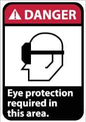 NMC - "Danger - Eye Protection Required in This Area", 14" Long x 10" Wide, Pressure-Sensitive Vinyl Safety Sign - Rectangle, 0.004" Thick, Use for Accident Prevention - USA Tool & Supply