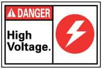 NMC - "Danger - High Voltage", 14" Long x 10" Wide, Aluminum Safety Sign - Rectangle, 0.04" Thick, Use for Accident Prevention - USA Tool & Supply