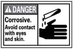 NMC - "Danger - Corrosive - Avoid Contact with Eyes and Skin", 14" Long x 10" Wide, Pressure-Sensitive Vinyl Safety Sign - Rectangle, 0.004" Thick, Use for Accident Prevention - USA Tool & Supply