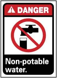 NMC - "Danger - Non-Potable Water", 14" Long x 10" Wide, Rigid Plastic Safety Sign - Rectangle, 0.05" Thick, Use for Restroom, Janitorial & Housekeeping - USA Tool & Supply