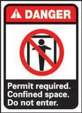 NMC - "Danger - Permit Required - Confined Space - Do Not Enter", 14" Long x 10" Wide, Rigid Plastic Safety Sign - Rectangle, 0.05" Thick, Use for Accident Prevention - USA Tool & Supply