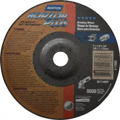 Norton - 24 Grit, 7" Wheel Diam, 1/4" Wheel Thickness, 7/8" Arbor Hole, Type 27 Depressed Center Wheel - Ceramic, 8,600 Max RPM, Compatible with Angle Grinder - USA Tool & Supply