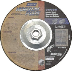 Norton - 24 Grit, 7" Wheel Diam, 1/4" Wheel Thickness, Type 27 Depressed Center Wheel - Ceramic, 8,600 Max RPM, Compatible with Angle Grinder - USA Tool & Supply