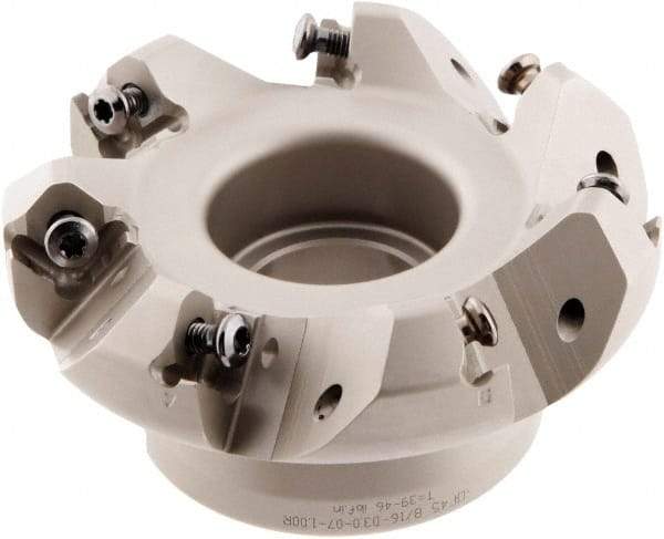Iscar - 3" Cut Diam, 1" Arbor Hole, 0.138" Max Depth of Cut, 45° Indexable Chamfer & Angle Face Mill - 7 Inserts, ONHU 0505\xB6OXMT 0507\xB6S845 SN.U 1305 Insert, Right Hand Cut, 7 Flutes, Series Helido - USA Tool & Supply