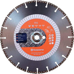 Husqvarna - 14" Diam, 25/32 & 1" Arbor Hole Diam, Continuous Edge Tooth Wet & Dry Cut Saw Blade - Diamond-Tipped, General Purpose Action, Standard Round Arbor - USA Tool & Supply