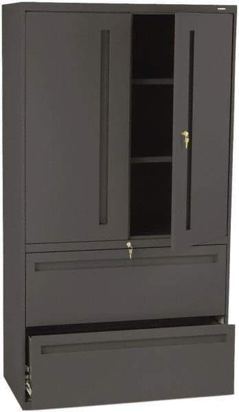 Hon - 36" Wide x 67" High x 19-1/4" Deep, 2 Drawer Lateral File with Lock - Steel, Charcoal - USA Tool & Supply