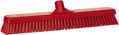 Vikan - 1.8" Bristle Length, Polyester Scrub Brush - 18" Long x 2-1/2" Wide Head, 19" OAL, European Threaded Handle, Red, Polypropylene Block - USA Tool & Supply