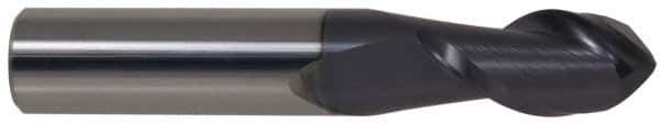 Accupro - 9/16" Diam, 1-1/4" LOC, 2 Flute Solid Carbide Ball End Mill - AlTiN Finish, Single End, 3-1/2" OAL, 9/16" Shank Diam, Spiral Flute - USA Tool & Supply