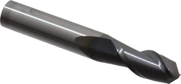 Accupro - 3/8" Diam, 7/8" LOC, 2 Flute Solid Carbide Ball End Mill - AlTiN Finish, Single End, 2-1/2" OAL, 3/8" Shank Diam, Spiral Flute - USA Tool & Supply