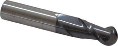 Accupro - 1/2" Diam, 1" LOC, 2 Flute Solid Carbide Ball End Mill - AlTiN Finish, Single End, 3" OAL, 1/2" Shank Diam, Spiral Flute - USA Tool & Supply