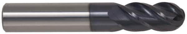 Accupro - 9/16" Diam, 1-1/4" LOC, 4 Flute Solid Carbide Ball End Mill - AlTiN Finish, Single End, 3-1/2" OAL, 9/16" Shank Diam, Spiral Flute - USA Tool & Supply