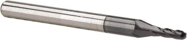 Accupro - 1/16" Diam, 3/16" LOC, 4 Flute Solid Carbide Ball End Mill - AlTiN Finish, Single End, 1-1/2" OAL, 1/8" Shank Diam, Spiral Flute - USA Tool & Supply