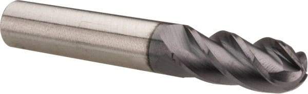 Accupro - 3/8" Diam, 7/8" LOC, 4 Flute Solid Carbide Ball End Mill - AlTiN Finish, Single End, 2-1/2" OAL, 3/8" Shank Diam, Spiral Flute - USA Tool & Supply