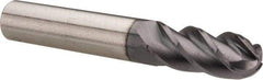 Accupro - 3/8" Diam, 7/8" LOC, 4 Flute Solid Carbide Ball End Mill - AlTiN Finish, Single End, 2-1/2" OAL, 3/8" Shank Diam, Spiral Flute - USA Tool & Supply