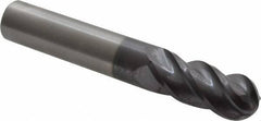 Accupro - 7/16" Diam, 1" LOC, 4 Flute Solid Carbide Ball End Mill - AlTiN Finish, Single End, 2-3/4" OAL, 7/16" Shank Diam, Spiral Flute - USA Tool & Supply