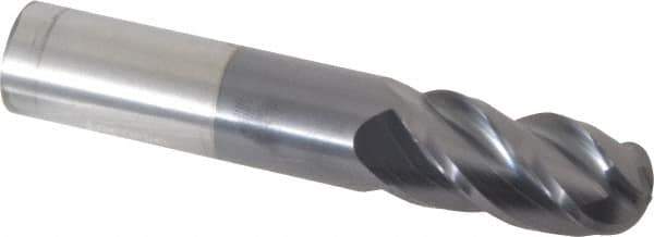 Accupro - 5/8" Diam, 1-1/4" LOC, 4 Flute Solid Carbide Ball End Mill - AlTiN Finish, Single End, 3-1/2" OAL, 5/8" Shank Diam, Spiral Flute - USA Tool & Supply