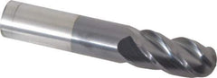 Accupro - 5/8" Diam, 1-1/4" LOC, 4 Flute Solid Carbide Ball End Mill - AlTiN Finish, Single End, 3-1/2" OAL, 5/8" Shank Diam, Spiral Flute - USA Tool & Supply