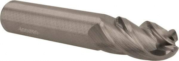 Accupro - 1/2" Diam, 1" LOC, 4 Flute Solid Carbide Ball End Mill - Uncoated, Single End, 3" OAL, 1/2" Shank Diam, Spiral Flute - USA Tool & Supply