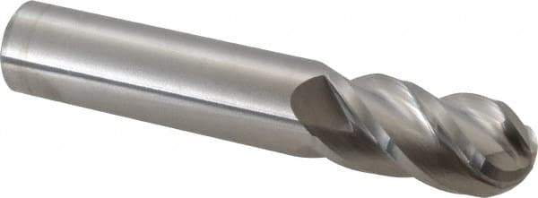 Accupro - 5/8" Diam, 1-1/4" LOC, 4 Flute Solid Carbide Ball End Mill - Uncoated, Single End, 3-1/2" OAL, 5/8" Shank Diam, Spiral Flute - USA Tool & Supply