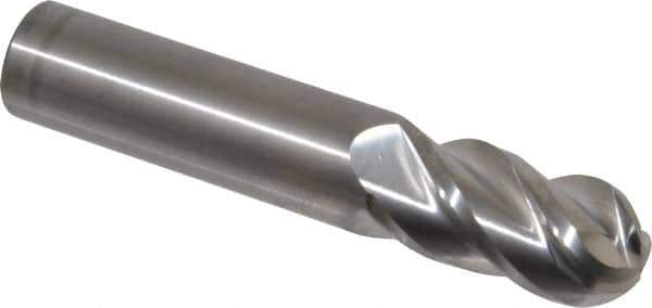 Accupro - 3/4" Diam, 1-1/2" LOC, 4 Flute Solid Carbide Ball End Mill - Uncoated, Single End, 4" OAL, 3/4" Shank Diam, Spiral Flute - USA Tool & Supply