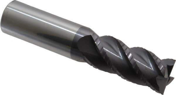 Accupro - 1" Diam, 2-1/4" LOC, 4 Flute Solid Carbide Roughing & Finishing Square End Mill - AlTiN Finish, 5" OAL, 1" Shank Diam, Straight Shank, 40° Helix, Centercutting, Long Length - USA Tool & Supply