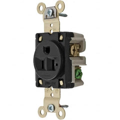 Hubbell Wiring Device-Kellems - 125V 20A NEMA 5-20R Industrial Grade Black Straight Blade Single Receptacle - USA Tool & Supply