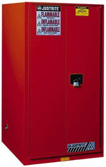 Justrite - 2 Door, 5 Shelf, Red Steel Standard Safety Cabinet for Flammable and Combustible Liquids - 65" High x 34" Wide x 34" Deep, Manual Closing Door, 3 Point Key Lock, 96 Gal Capacity - USA Tool & Supply