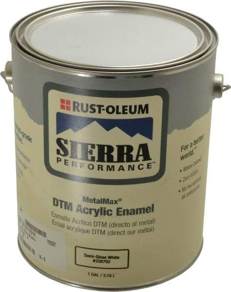 Rust-Oleum - 1 Gal White Semi Gloss Finish Acrylic Enamel Paint - Interior/Exterior, Direct to Metal, <0 gL VOC Compliance - USA Tool & Supply