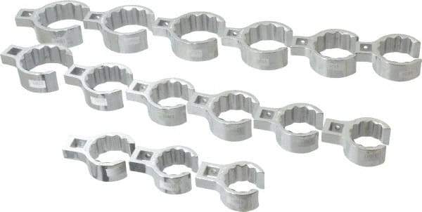 Proto - 15 Piece 1/2" Drive Flare Nut Crowfoot Wrench Set - 1-1/8 to 2", with Clip Rail - USA Tool & Supply