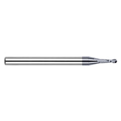‎0.01″ Dia. × 1/8″ Shank × 0.03″ DOC × 1-1/2″ OAL, Carbide AlTiN, Stub|Standard , 2 Flute, Ballnose End Mill - Exact Industrial Supply