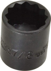 Proto - 7/8", 3/8" Drive, Standard Hand Socket - 12 Points, 1-7/16" OAL, Alloy Steel, Black Finish - USA Tool & Supply