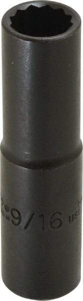 Proto - 9/16", 1/2" Drive, Deep Hand Socket - 12 Points, 3-1/4" OAL, Alloy Steel, Black Finish - USA Tool & Supply