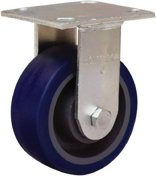 Hamilton - 5" Diam x 2" Wide x 6-1/2" OAH Top Plate Mount Rigid Caster - Polyurethane Mold onto Cast Iron Center, 840 Lb Capacity, Sealed Precision Ball Bearing, 4 x 4-1/2" Plate - USA Tool & Supply
