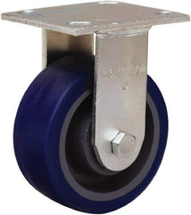 Hamilton - 5" Diam x 2" Wide x 7" OAH Top Plate Mount Rigid Caster - Polyurethane Mold onto Cast Iron Center, 840 Lb Capacity, Sealed Precision Ball Bearing, 4 x 4-1/2" Plate - USA Tool & Supply