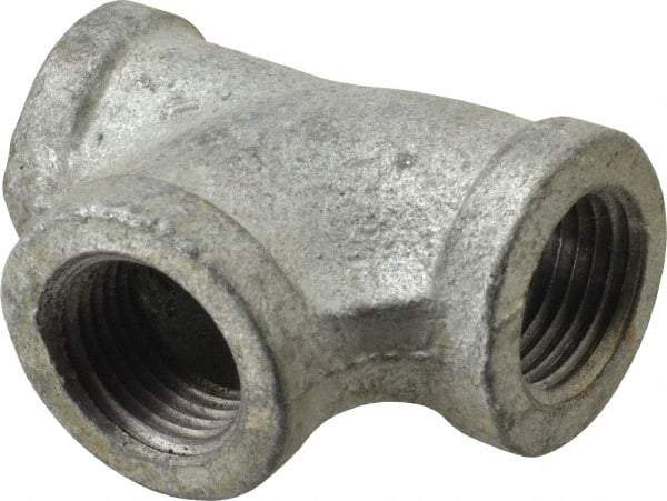 Made in USA - Class 150, 1/2 x 3/8 x 1/2" Galvanized Pipe Reducing Tee - Threaded, Malleable Iron - USA Tool & Supply