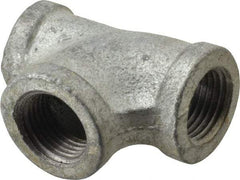 Made in USA - Class 150, 1/2 x 3/8 x 1/2" Galvanized Pipe Reducing Tee - Threaded, Malleable Iron - USA Tool & Supply