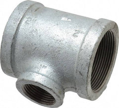 Made in USA - Class 150, 2 x 2 x 1" Galvanized Pipe Reducing Tee - Threaded, Malleable Iron - USA Tool & Supply
