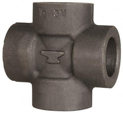 Made in USA - Size 1", Class 3,000, Forged Carbon Steel Black Pipe Cross - 3,000 psi, Socket Weld End Connection - USA Tool & Supply