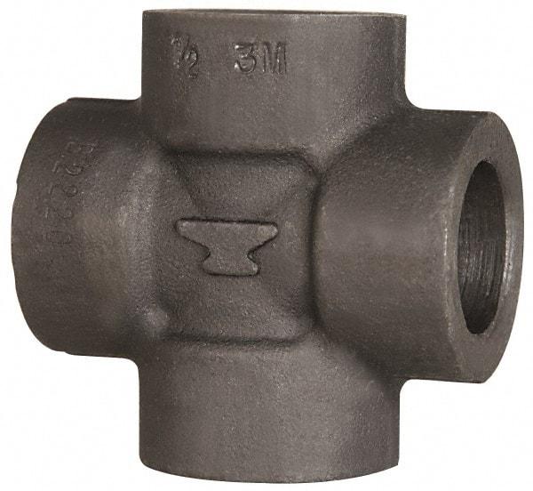 Made in USA - Size 2", Class 3,000, Forged Carbon Steel Black Pipe Cross - 3,000 psi, Socket Weld End Connection - USA Tool & Supply