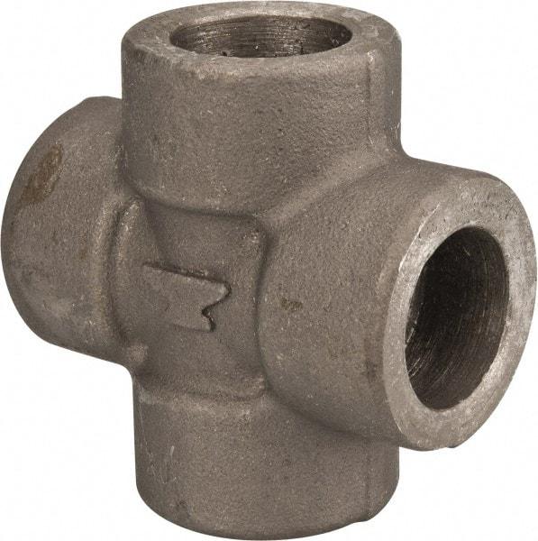 Made in USA - Size 1/2", Class 3,000, Forged Carbon Steel Black Pipe Cross - 3,000 psi, Socket Weld End Connection - USA Tool & Supply