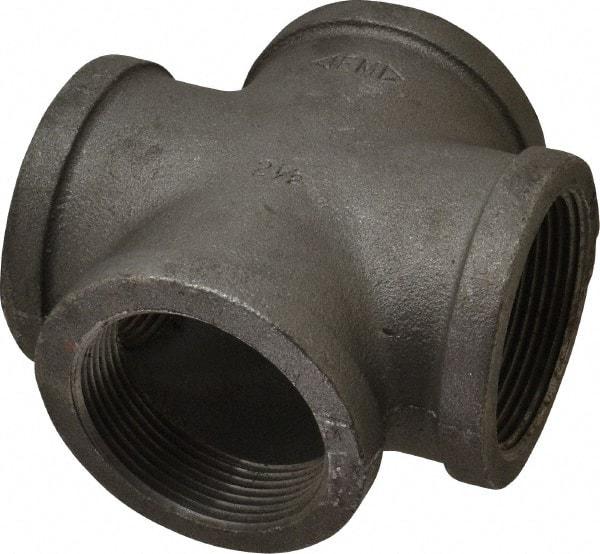 Made in USA - Size 2-1/2", Class 150, Malleable Iron Black Pipe Cross - 300 psi, Threaded End Connection - USA Tool & Supply